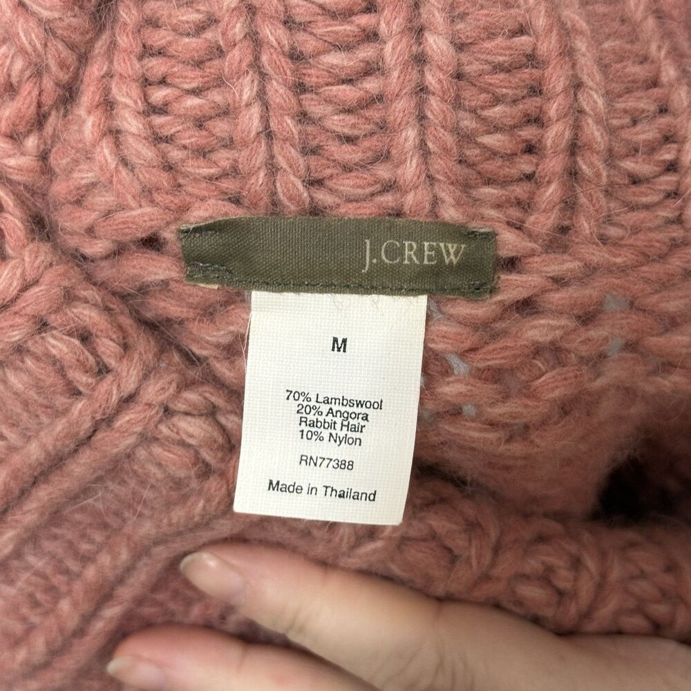 J Crew Women’s Pink Lambswool Angora Blend Turtleneck Boxy Chunky Cable Knit M - Picture 6 of 8